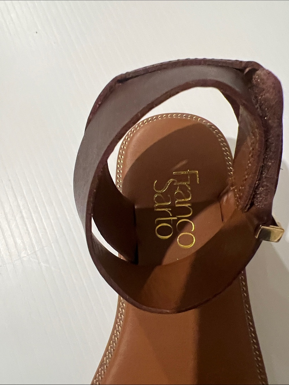NEW - Franco Sarto Dark Brown Leather Ankle-Strap Sandals - Picture 4 of 6